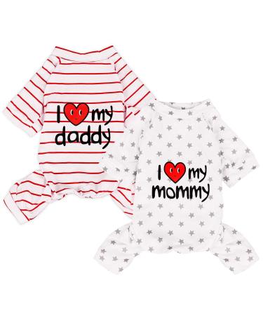 2-Pack Cotton Dog Pajamas Lightweight Dog Onesies for Small Medium Dogs and Cats Puppy Body Suits Cute Baby Dog Jumpsuit I Love My Mommy/Daddy Printed Pet Clothes Grey Stars/Red Stripes L Large Star & Stripe