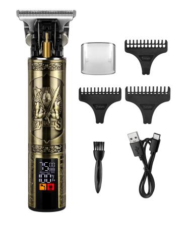 Professional Cordless Hair Trimmer T-Blade Hair Clippers for Men Zero Gapped Line Up Detailer Edgers Clippers LCD display Mustache Electric Shaver Grooming Cutting Kit Gold