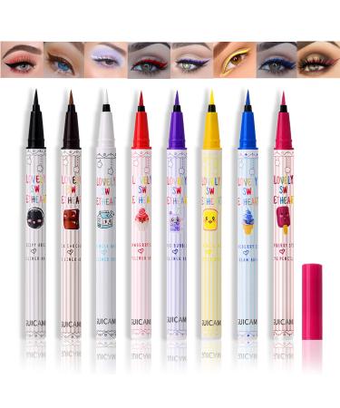 8 packs Colors Matte Liquid Eyeliner Set Colorful Eyeliers Pencil Waterproof Eyeliner Liquid Pen with Flexible Ultra-fine Felt Tip Professional Smudge Proof Hypoallergenic Multi Colored Makeup Pen 0.41 Ounce (Pack of 8)