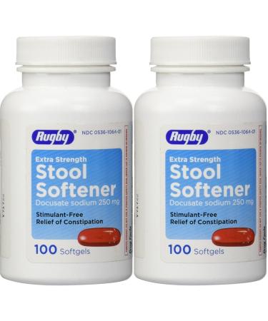 Docusate Sodium Extra Strenght 250 mg 200 Softgels for Gentle Reliable Relief from Occasional Constipation 100 Softgels per Bottle Pack of 2 Bottles