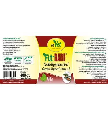 CDVet Fit-Barf Gr nlippmussel 400g - Natural Supplement for Cats & Dogs | Boost Vitality Metabolism & Skin Health | Raw Feeding Essentials - Buy Online on GoSupps.com