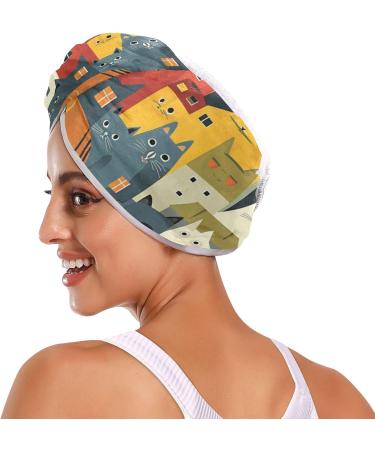 Shop Colored Cats House Hair Towels - 2 Pack Super Absorbent Quick Dry Turbans for Women & Girls - Buy Online on GoSupps.com