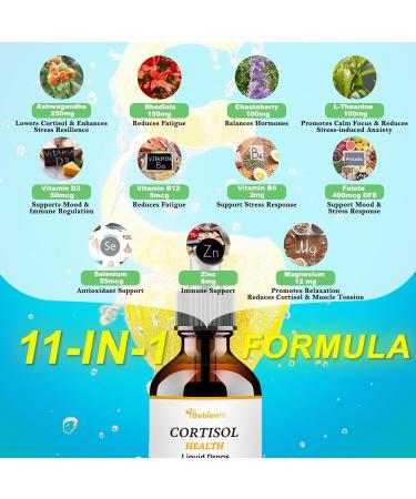 Cortisol Supplements Liquid Drops for Women 11-in-1 Formula with Ashwagandha Rhodiola Chasteberry L-Theanine Magnesium Folate(2 FL.OZ Lemon) Lemon 60 Count (Pack of 1) - Buy Online on GoSupps.com