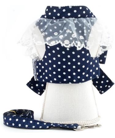 SMALLLEE_LUCKY_STORE Pet Polka Dot Princess Harness Dress and Leash for Small Dogs Cats Girls with D-ring Bow Lace Trim Female Puppy Yorkie Chihuahua Summer Clothes Blue M M blue - Buy Online on GoSupps.com