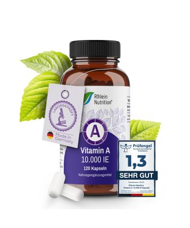 Vitamin A high doses 10000 IE - 120 capsules 4 months stock - eyes vitamins retinol - vegan & without additives made in Germany - Rhein Nutrition
