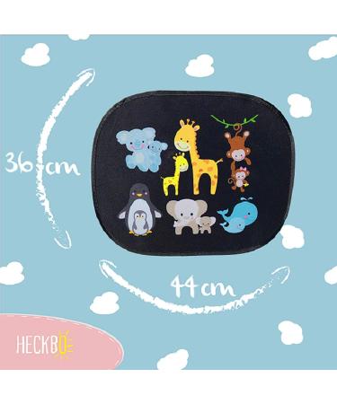 HECKBO 2x Car Sun Visor with 8 Suction Cups - Baby Animals with Mum - 44x36cm - Side Sunshade for Baby Kids - Includes Bag - Buy Online on GoSupps.com