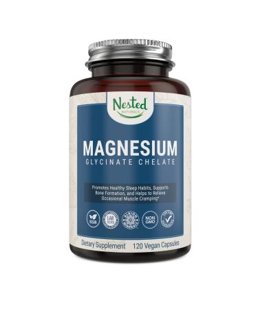 Nested Naturals Magnesium Glycinate Chelate Supplement 200 mg - 120 Capsules