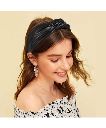 AUHKARUS Fashion Leather Headbands 2Pcs - Non Slip Knotted Headband for Women and Girls - Wide Hair Bands for Hair Makeup, Spa, and Accessories - Great Choice - Buy Online on GoSupps.com