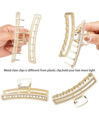 5 Pcs Large Metal Hair Claw Clips with Shiny Pearl and Rhinestone - Non-Slip Hair Clamps for Thin and Thick Hair - Cat's Eye Opal Stone Hair Hold Clip for Women - Buy Online on GoSupps.com