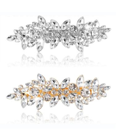 2Psc Diamante Hair Clips for Women Prom Hair Clips Diamante Hair Accessories Crystal Hair Clip for Wedding Guest Rhinestone Barrette Elegant Hairpins Accessories for Bridal (Silver&Gold)