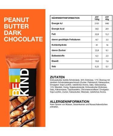  BE-KIND BE KIND Pack of 12 Peanut Butter Dark Chocolate Bars (12 bars of 40g) - Buy Online on GoSupps.com