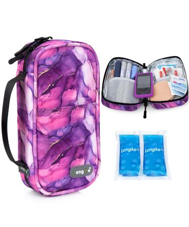 Youshares insulin cooling bag with 2 cooling packs - 21*11.5*6cm but large capacity medication Etui For diabetics keep the stocks safe and cold diabetes bag (marble violet) y10 marble violet