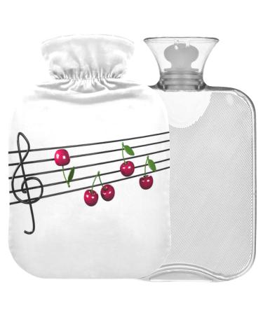 Naanle Music note cherry hot water bottle with reference transparent hot water bottle 2l large hot hot water bottle for bed handfoot heat pain relief heat and cold therapy