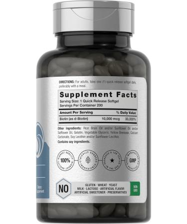 Horbaach Biotin 10000 mcg | 200 Softgels | Vitamin B7 Supplement | Non-GMO & Gluten Free - Buy Online on GoSupps.com
