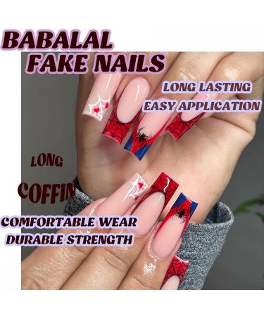 Buy BABALAL Square Press On Nails - 24Pcs Red French Spider Design Halloween Acrylic Nails for Women & Girls | Long Fake Nails | Squoval Manicure - Buy Online on GoSupps.com