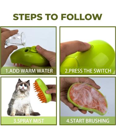 3 in 1 Self-Cleaning Steamy Cat Brush for Massage and Hair Removal - Orange Green - Buy Online on GoSupps.com