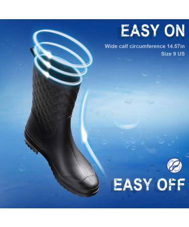 Women's Black Waterproof Mid Calf Rain Boots - Lightweight & Fashionable - Buy Online on GoSupps.com