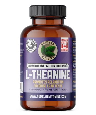 Pure Lab Vitamins | Slow Release L-Theanine 200mg | 60 Vegi Capsules | Concerns and Pressure Relief Supplements | Brain Memory & Focus Supplement for Adults 60 count (Pack of 1)