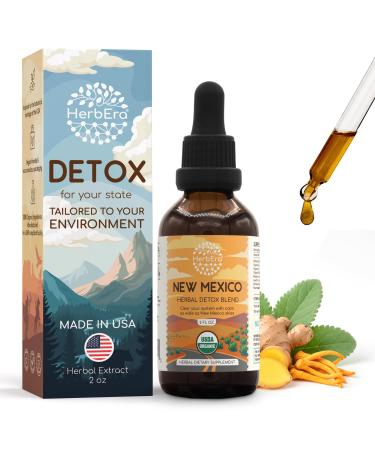 HerbEra New Mexico Herbal Detox Blend - USDA Organic Extract Made in USA | Immune & Liver Support Liquid Drops | Dandelion Root Ginger Milk Thistle Rhodiola Cordyceps | 2 fl oz