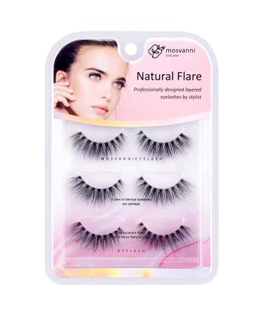 Fake Eyelashes Natural Look Wispy Lashes 3 Pairs Soft Faux Mink 3D Eyelashes Mosvanni 15mm Volume False Lashes F1 Natural Flare [F1]