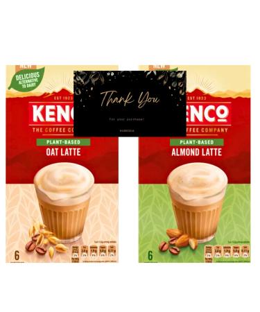 Kenco Plant Based Bundle of 6 x Oat Latte Instant Coffee Sachets and 6 x Almond Latte Instant Coffee Sachets(2 Packs / 12 Sachets) with Hubsidia Thank You Card - Buy Online on GoSupps.com