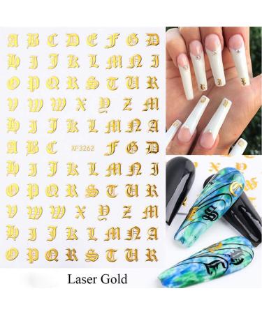 3D Holographic Old English Alphabet Nail Art Stickers - Glitter Self-Adhesive Decals for Acrylic Nails - 8 Sheets - Buy Online on GoSupps.com