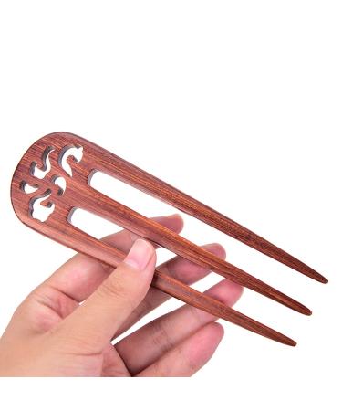 1 Pcs Handmade Carved Wood 3-Prong Hair Fork Vintage Style Hair Stick Wooden Hairpin by Team-Management Red