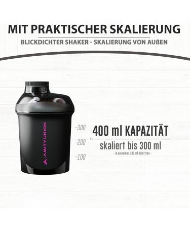 Amity Union 400ml Black Purple Protein Shaker - BPA-Free Original Deluxe Shaker for Protein Drinks & Diet - Made in Europe - Buy Online on GoSupps.com