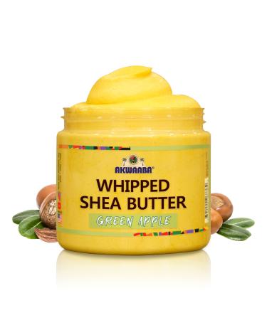 AKWAABA Whipped Shea Butter (Green Apple) 12 oz - Body & Hair Moisturizer - With Raw Shea Butter from Ghana - Rich Vitamins A and E - Natural Yellow
