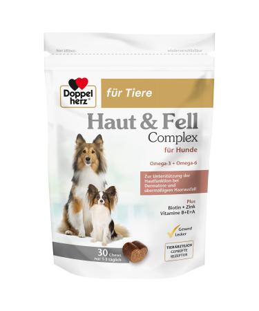 Double heart skin and fur complex for dogs - to support skin function in dermatosis and excessive hair loss - 30 chews 30 chews single - Buy Online on GoSupps.com