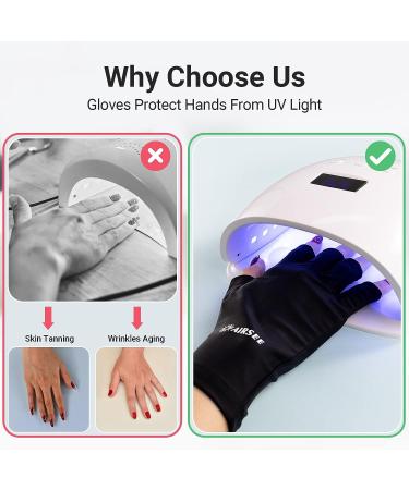 AIRSEE Anti UV Gloves | UPF50+ Protection for Nail Lamp Manicures | Fingerless Gloves for Women - Black - Buy Online on GoSupps.com