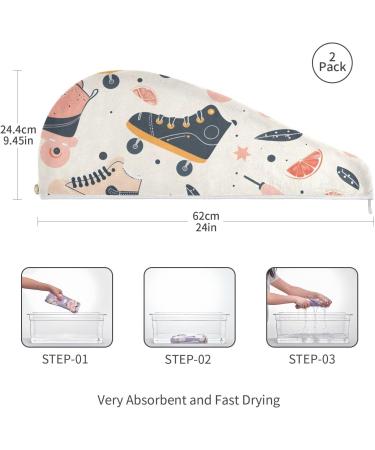 Skates Grapefruit Slices Hair Towels 2 Pack | Super Absorbent Quick Dry Hair Turbans for Women & Girls - Buy Online on GoSupps.com