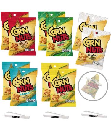 Munchie Box - Corn Nuts Variety Pack 4oz Size (Pack of 10) 2 of Each Flavor - BBQ, Ranch, Chile Picante, Original and Jalapeno Cheddar with Chip Sealer