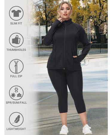 Hanna Nikole Women's Lightweight Full Zip Running Jacket | Black 20 Plus Size - Buy Online on GoSupps.com