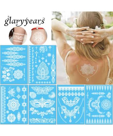 White Lace Henna Temporary Tattoos - Bride Wedding Indian Mandala Designs - Body Art Stickers Kit (6 Sheets) - Buy Online on GoSupps.com