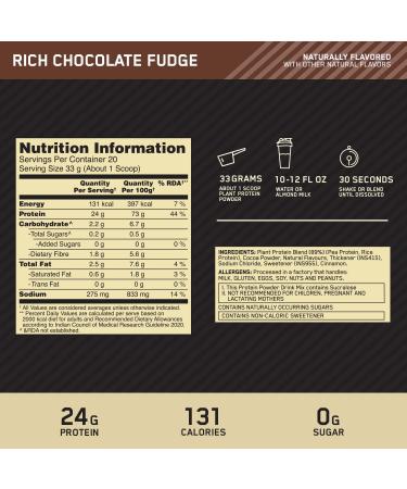 Opti Mum Nutrition Gold Standard 100% Plant Protein - Vegan Double Rich Chocolate 20 Servings Complete Amino Acids Gluten-Free Zero Added Sugars - 684g - Buy Online on GoSupps.com