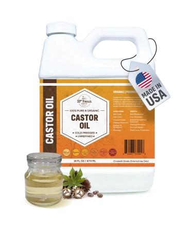 ORGANIC CASTOR OIL ( 16 oz ) Premium Cold Pressed Unrefined | 100% Natural Promotes Healthy Skin & Hair | Thickens Eyebrows Lengthens Eyelashes | Strengthens Nails Cuticles | Massage Oil | 16 FL OZ