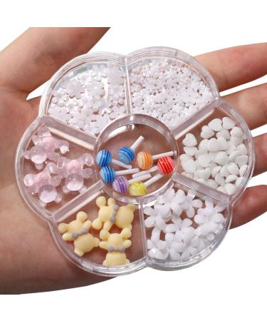 Flowers Nail Charms 1 box 7 grid sweet bear Lollipop Heart Nail Art Charms Harz nail art decorations Ornaments for women girls nail art design diy tinker (f pattern)