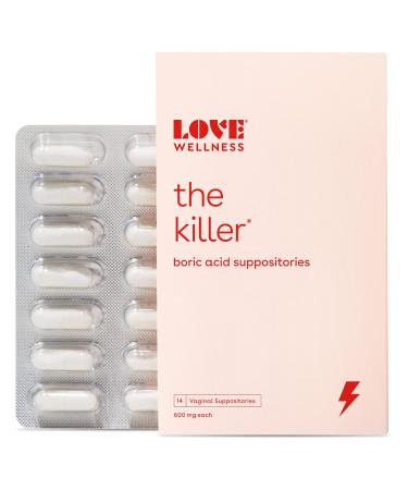 Love Wellness The Killer, 14 Boric Acid Suppositories - Maintains and Balances Healthy Vaginal pH & Manages Odor - Discomfort & Loss of Intimacy - Feminine Health Developed by Doctors for Women The Killer (1 Pack)