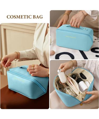 Large Capacity Premium PU Travel Cosmetic Bag - Waterproof & Portable Organizer for Women - Blue - Buy Online on GoSupps.com