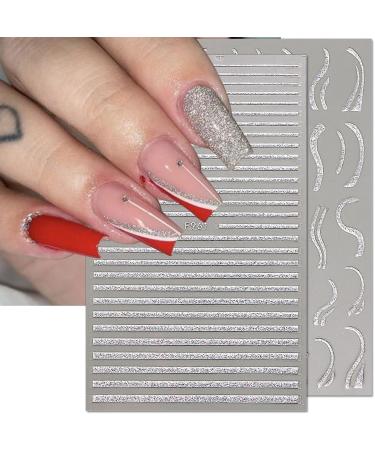 3D Glitter Silver French Nail Stickers - Self-Adhesive Butterfly Star & Heart Designs for Stunning Nail Art - Buy Online on GoSupps.com