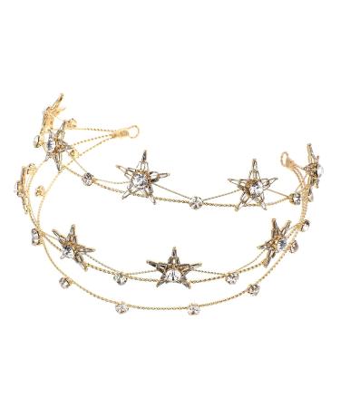 Uonlytech Alloy Stars Goddess Crown Headband Bridal Tiara Wedding Accessory - Golden - Buy Online on GoSupps.com