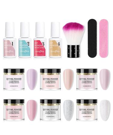 Roseflower Dipping Powder Nails Kit 6 Colors Nude Dip Nails Powder Starter Kit with Base Coat Top Coat Staubinel Nail Fee - DIY Salon Manikure at home - BLASSING GLING SHING LAITS HAINTED SHOULD for 3 weeks - Buy Online on GoSupps.com