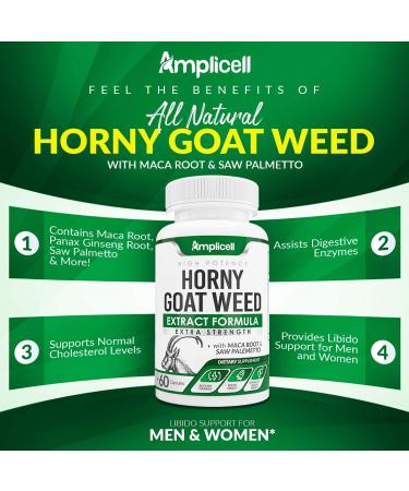 Horny Goat Weed Capsules - Natural Male & Female Enhancer with L-Arginine, Tongkat Ali, Panax Ginseng & Maca Root - Mood Boost & Energy Pills - 60 Count - Buy Online on GoSupps.com