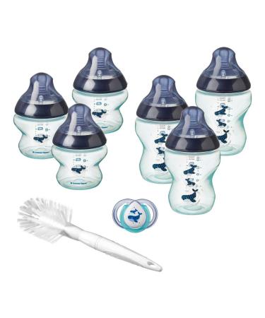 Tommee Tippee Closer to Nature Newborn Baby Bottle Starter Set Breast-Like Teats with Anti-Colic Valve Neutral Whale Decoration