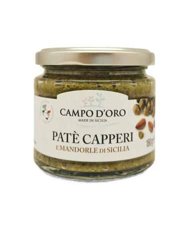 Campo D'oro Capers Paste Sauce 180 Gr. Italian aperitifs Italian Sauce & pat Created with Capers and Sicilian Almonds. Rustic tins Sauce for Your Recipes Italian Specialities 100% Made in Italy