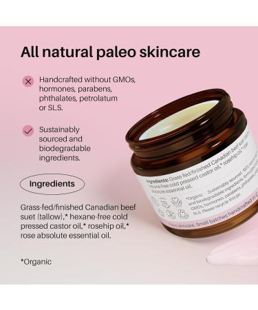 Organic Rose Balm Tallow Cream Natural Moisturizer for Face & Body | Sensitive Skin | Lipidology 60ml - Buy Online on GoSupps.com