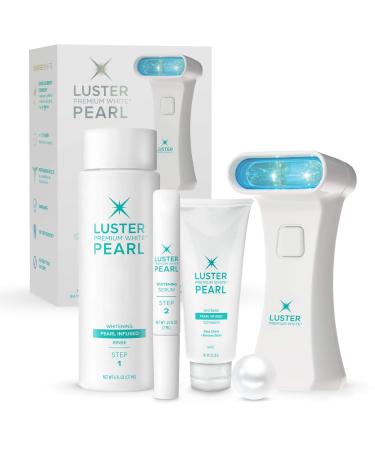 LUSTER PREMIUM WHITE Pearl Infused Pro Light Teeth Whitening System - Fast Whitening Kit with Light  Serum  Rinse  Toothpaste - 4Piece kit