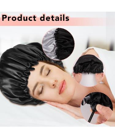 2-Piece Adjustable Silk Bonnet Set for Women - Red+Black Satin Sleep Caps for All Hair Lengths - Curly Hair Protection Head Cover - 36cm - Buy Online on GoSupps.com