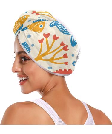 Seamless Fish Seahorse Hair Towel 2 Pack - Super Absorbent Quick Dry Turbans for Women & Girls - Buy Online on GoSupps.com